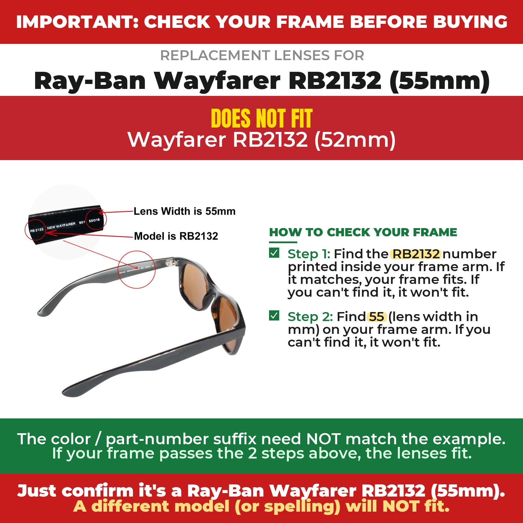 Verify your Ray-Ban Wayfarer RB2132 (55mm) frame##shared