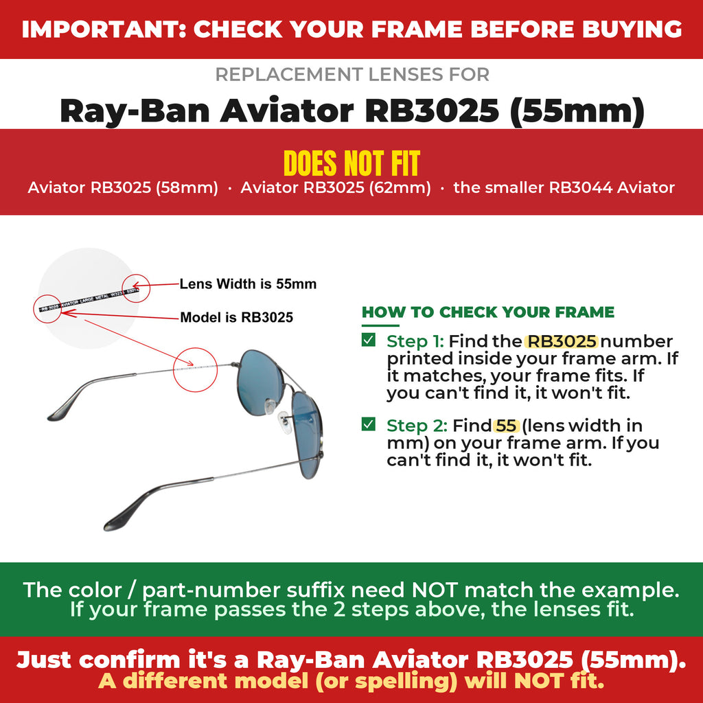 Verify your Ray-Ban Aviator RB3025 (55mm) frame##shared