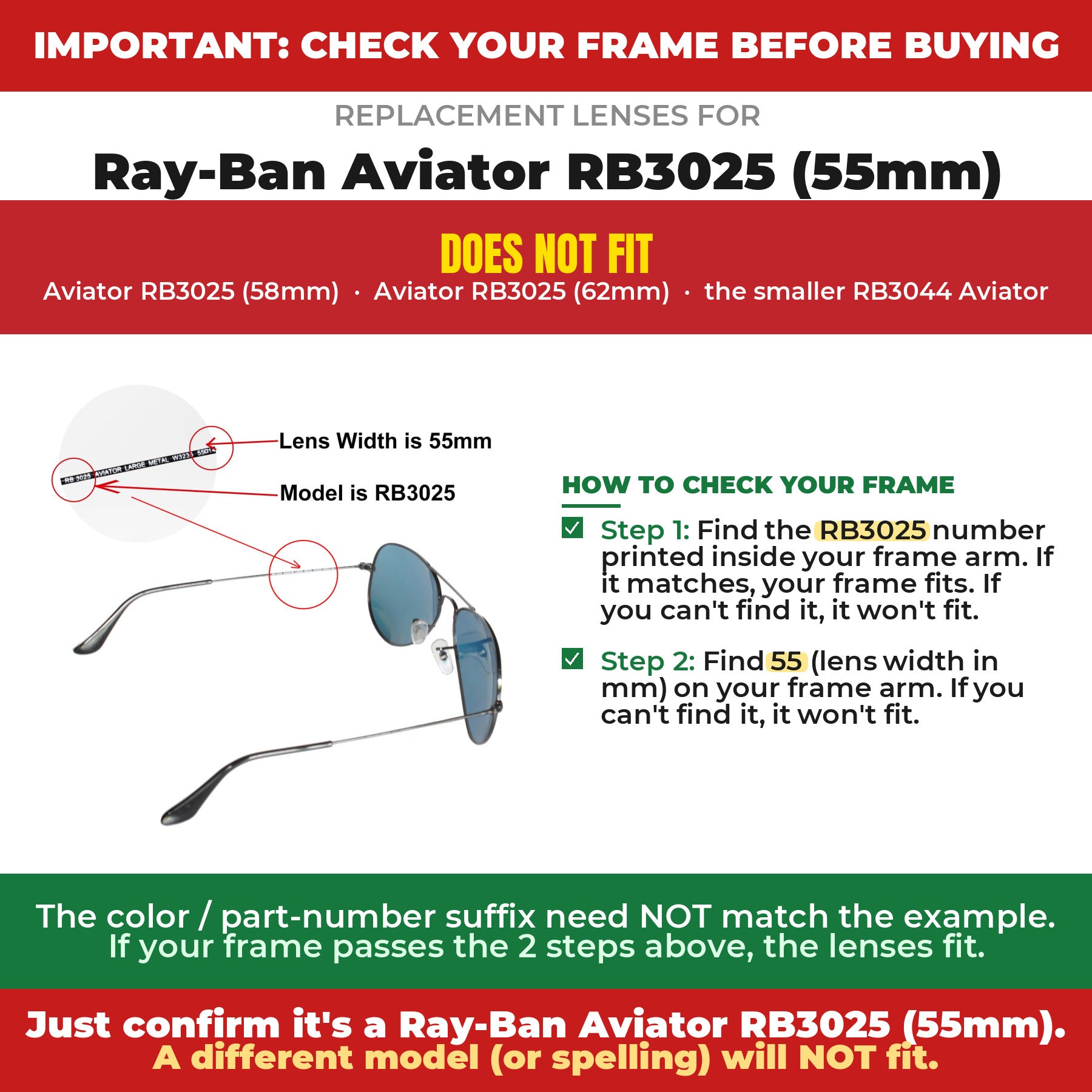 Verify your Ray-Ban Aviator RB3025 (55mm) frame##shared