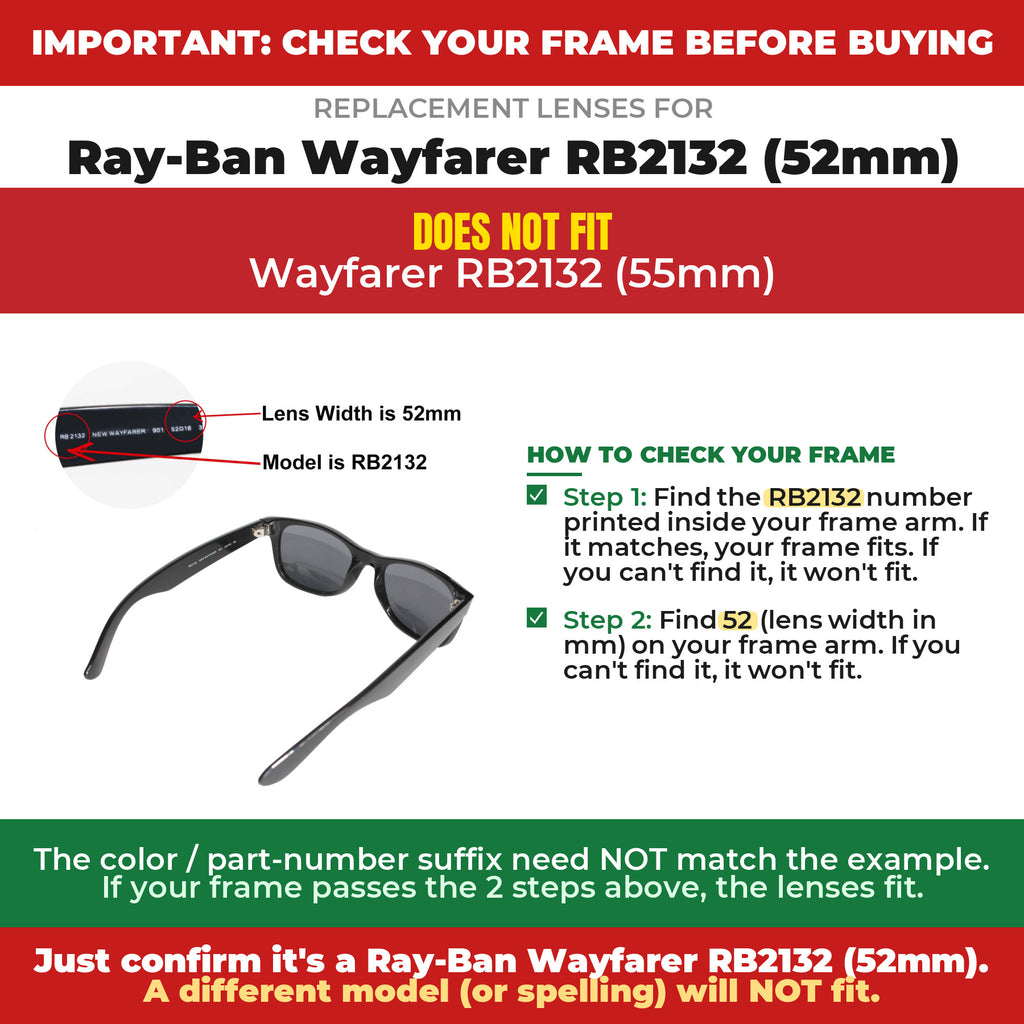 Verify your Ray-Ban Wayfarer RB2132 (52mm) frame##shared