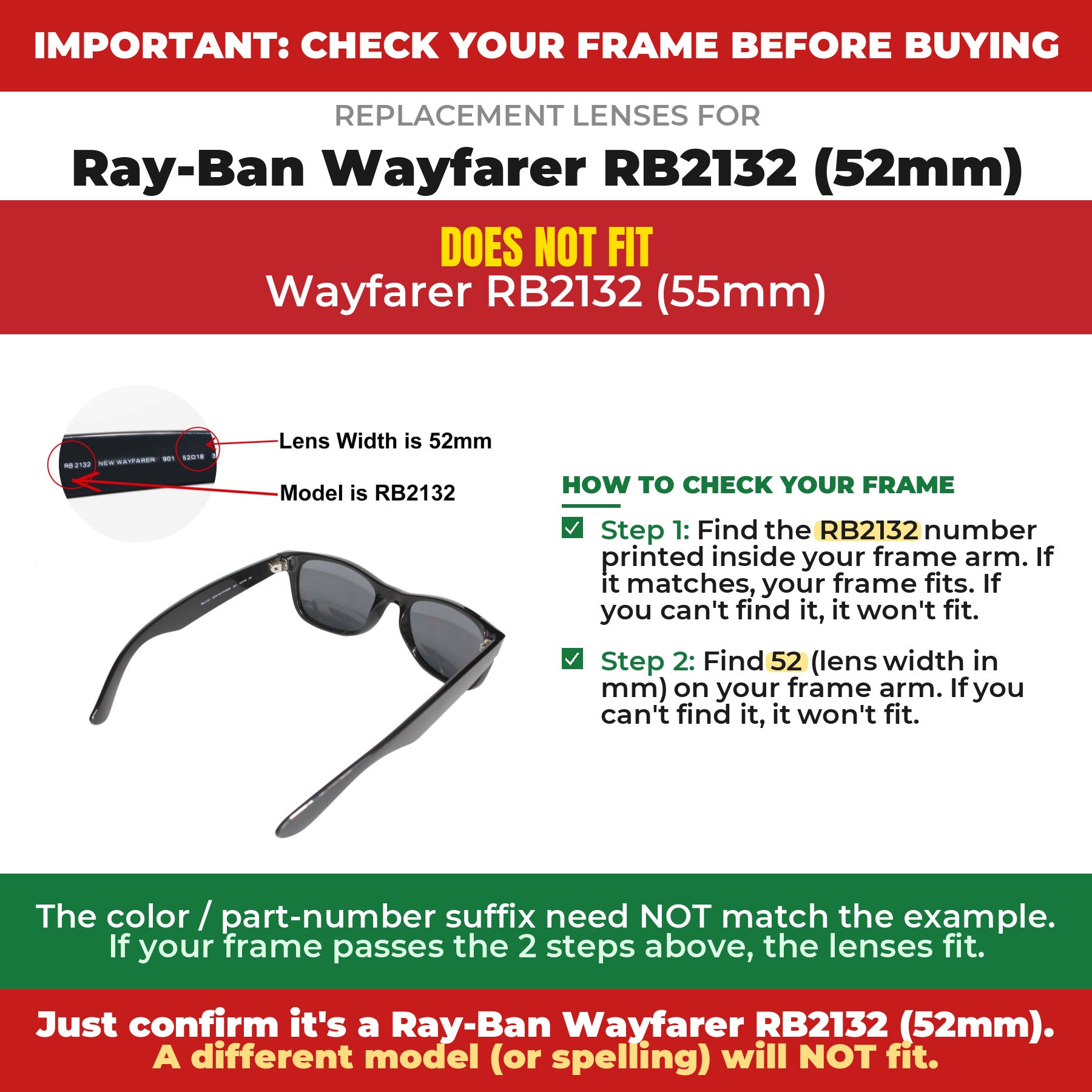 Verify your Ray-Ban Wayfarer RB2132 (52mm) frame##shared