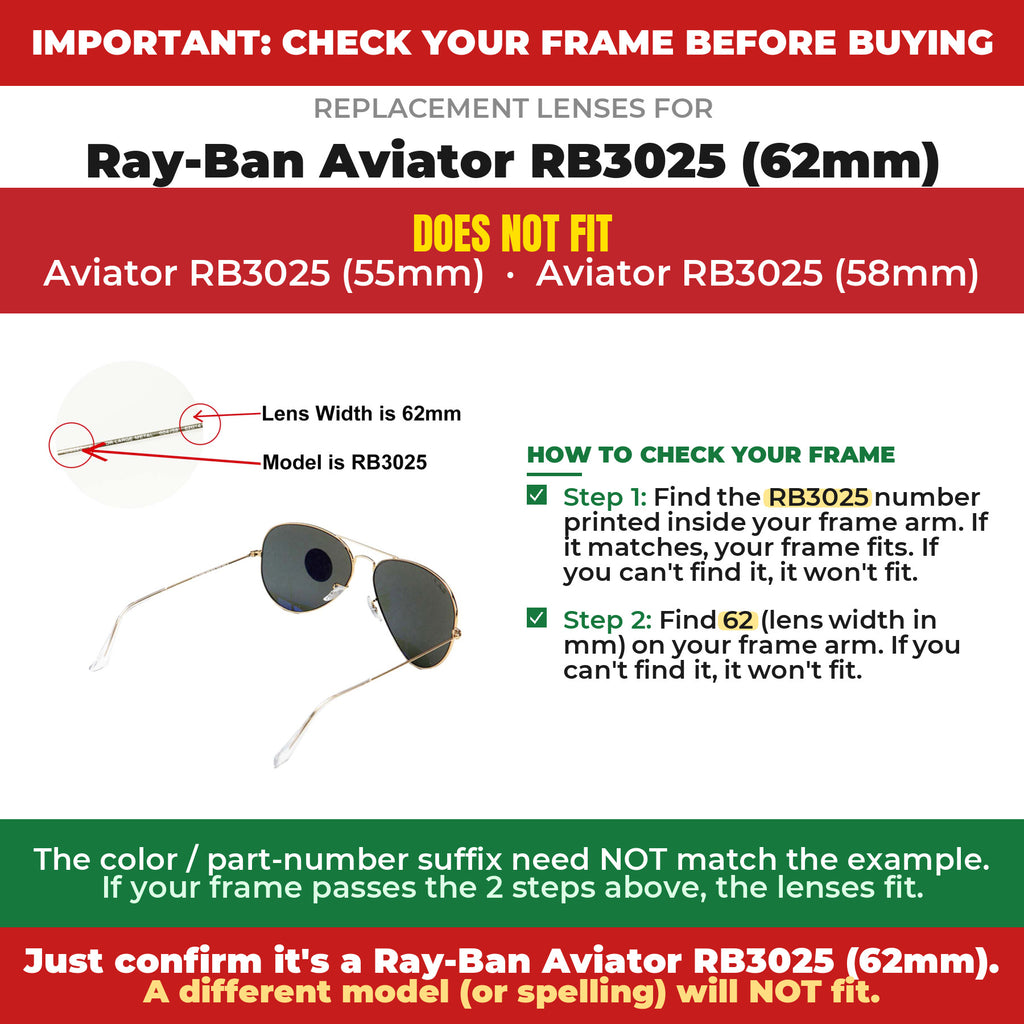 Verify your Ray-Ban Aviator RB3025 (62mm) frame##shared