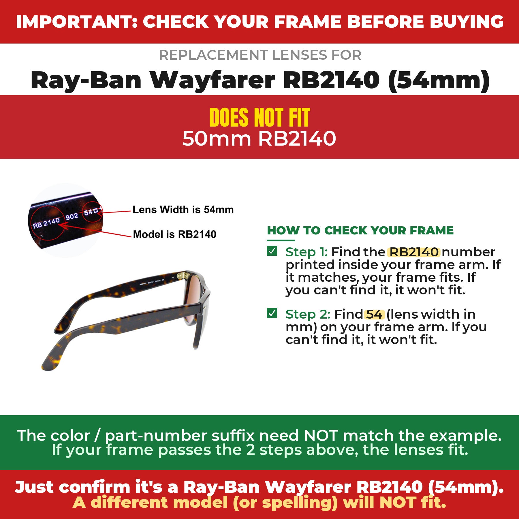 Verify your Ray-Ban Wayfarer RB2140 (54mm) frame##shared