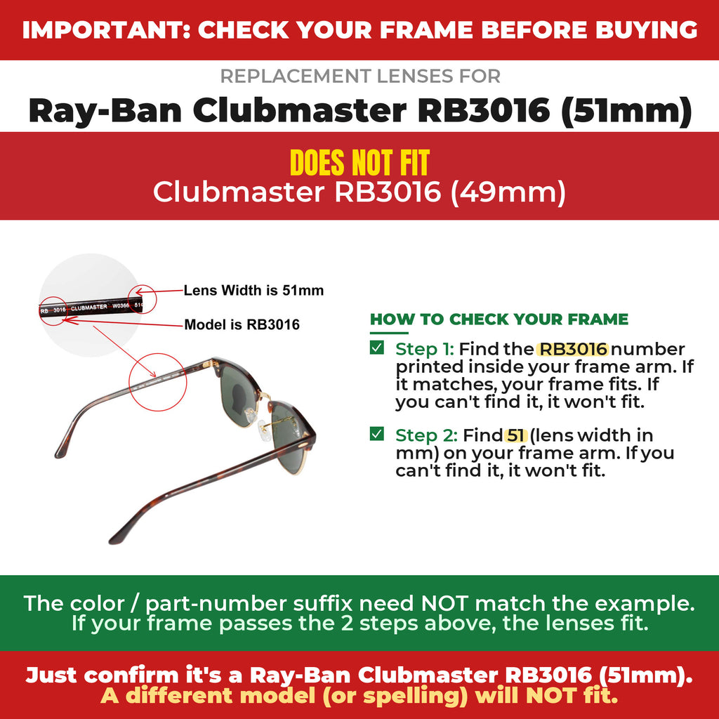 Verify your Ray-Ban Clubmaster RB3016 (51mm) frame##shared