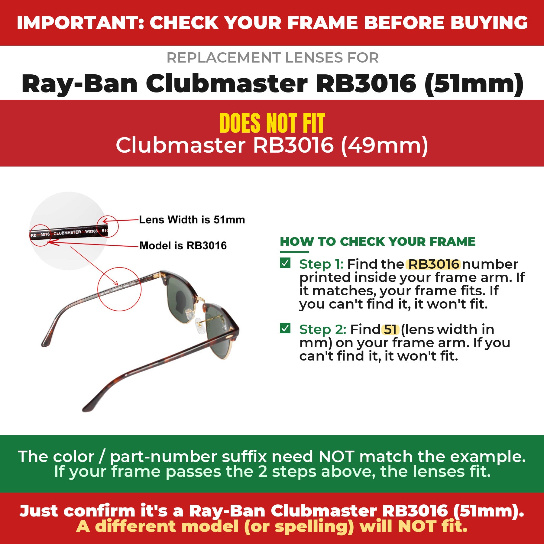 Verify your Ray-Ban Clubmaster RB3016 (51mm) frame##shared