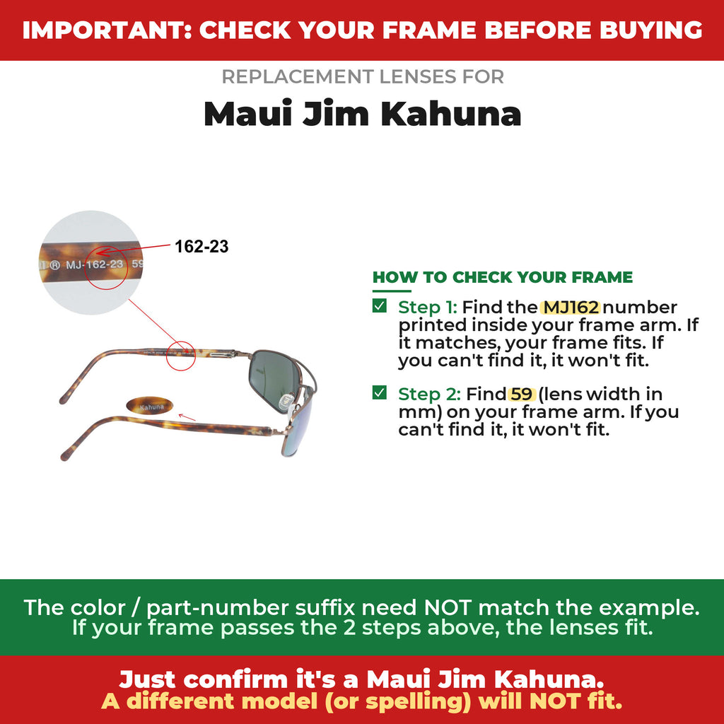 Verify your Maui Jim Kahuna frame##shared