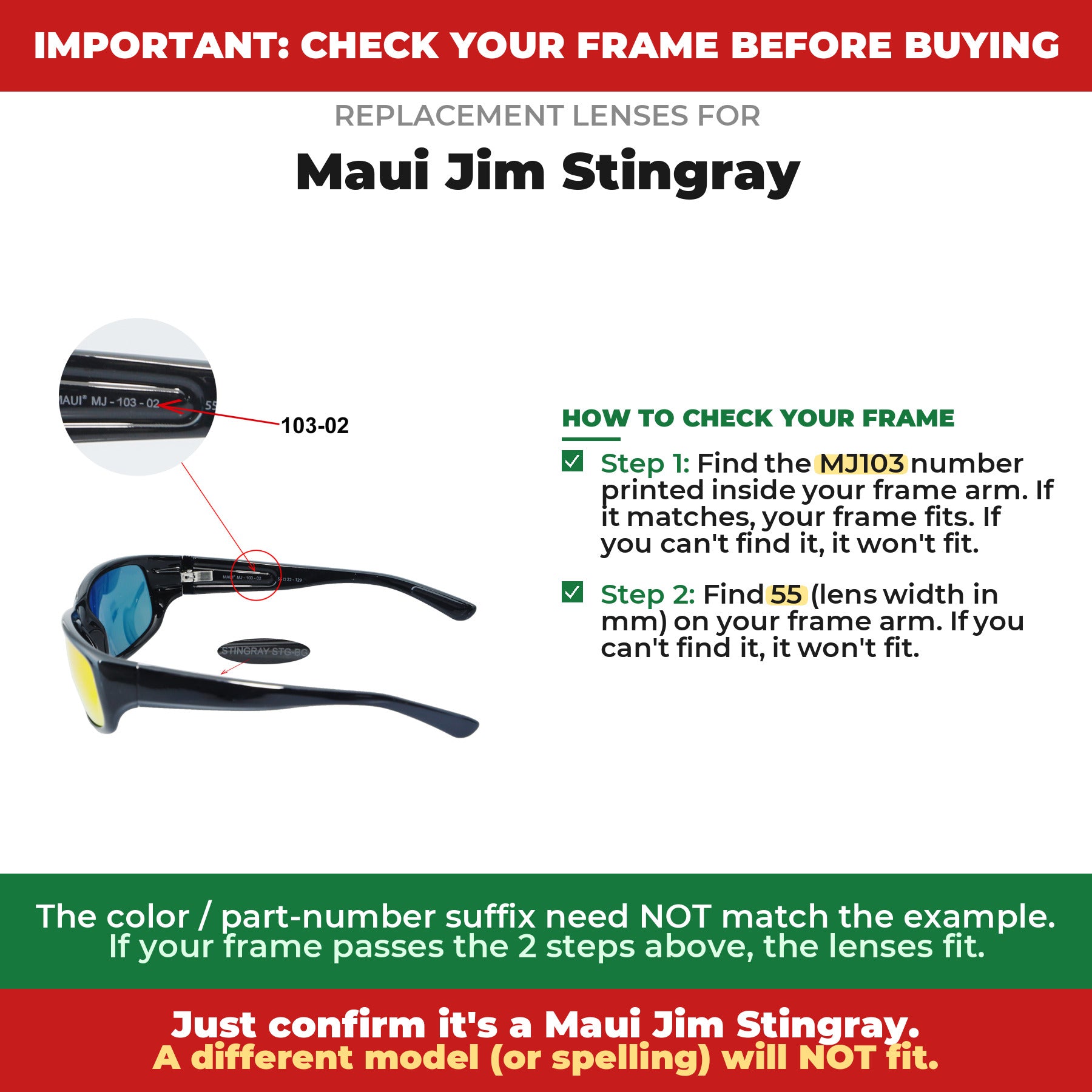 Verify your Maui Jim Stingray frame##shared