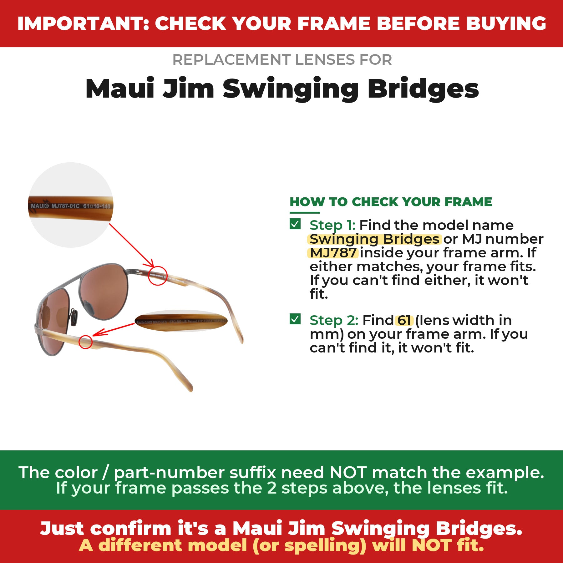 Verify your Maui Jim Swinging Bridges frame##shared