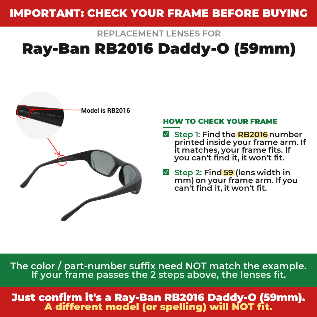 Verify your Ray-Ban RB2016 Daddy-O (59mm) frame##shared
