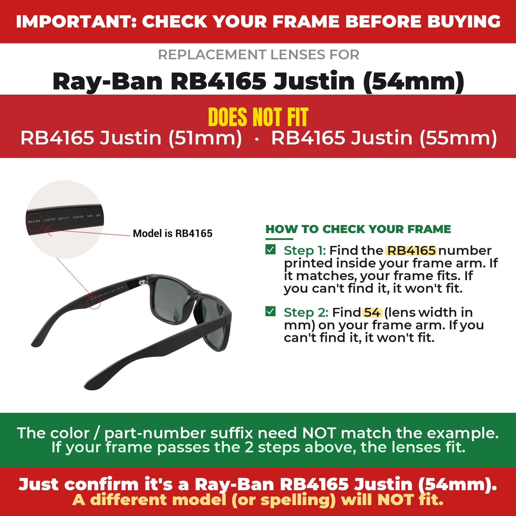Verify your Ray-Ban RB4165 Justin (54mm) frame##shared
