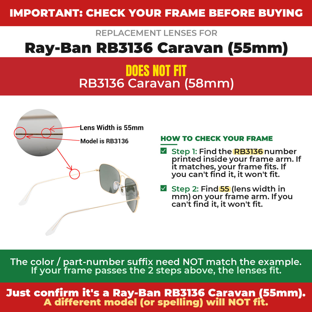 Verify your Ray-Ban RB3136 Caravan (55mm) frame##shared