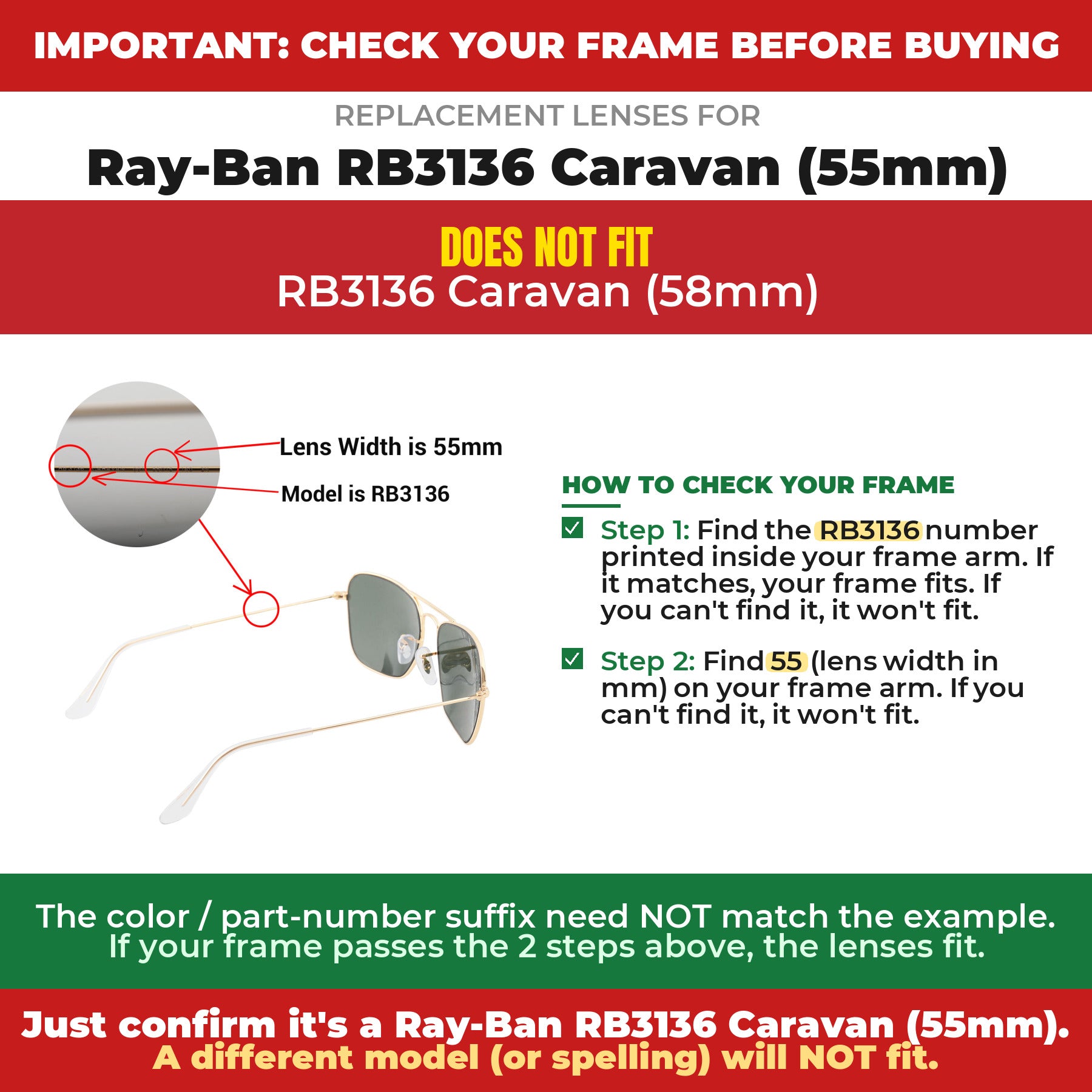 Verify your Ray-Ban RB3136 Caravan (55mm) frame##shared