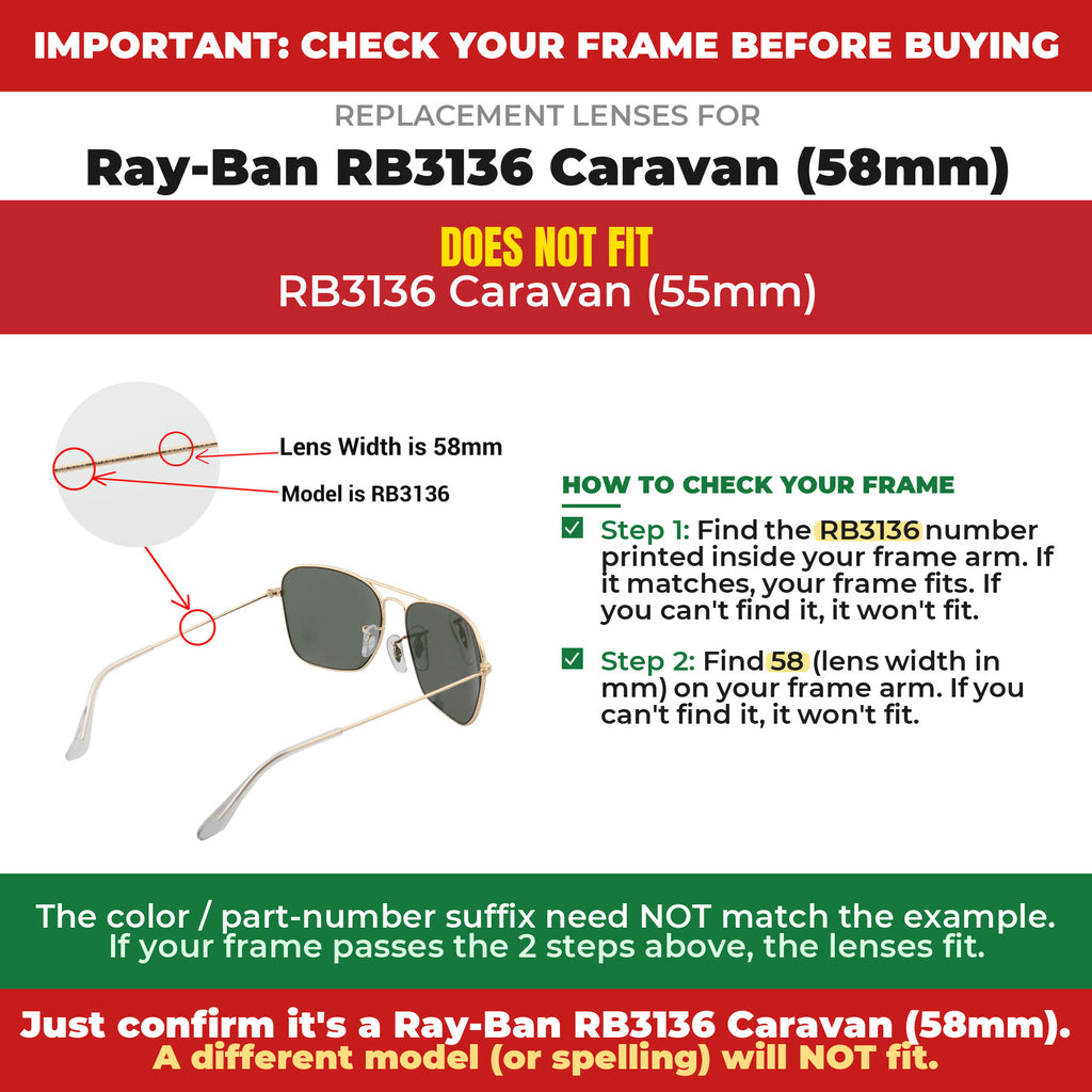 Verify your Ray-Ban RB3136 Caravan (58mm) frame##shared