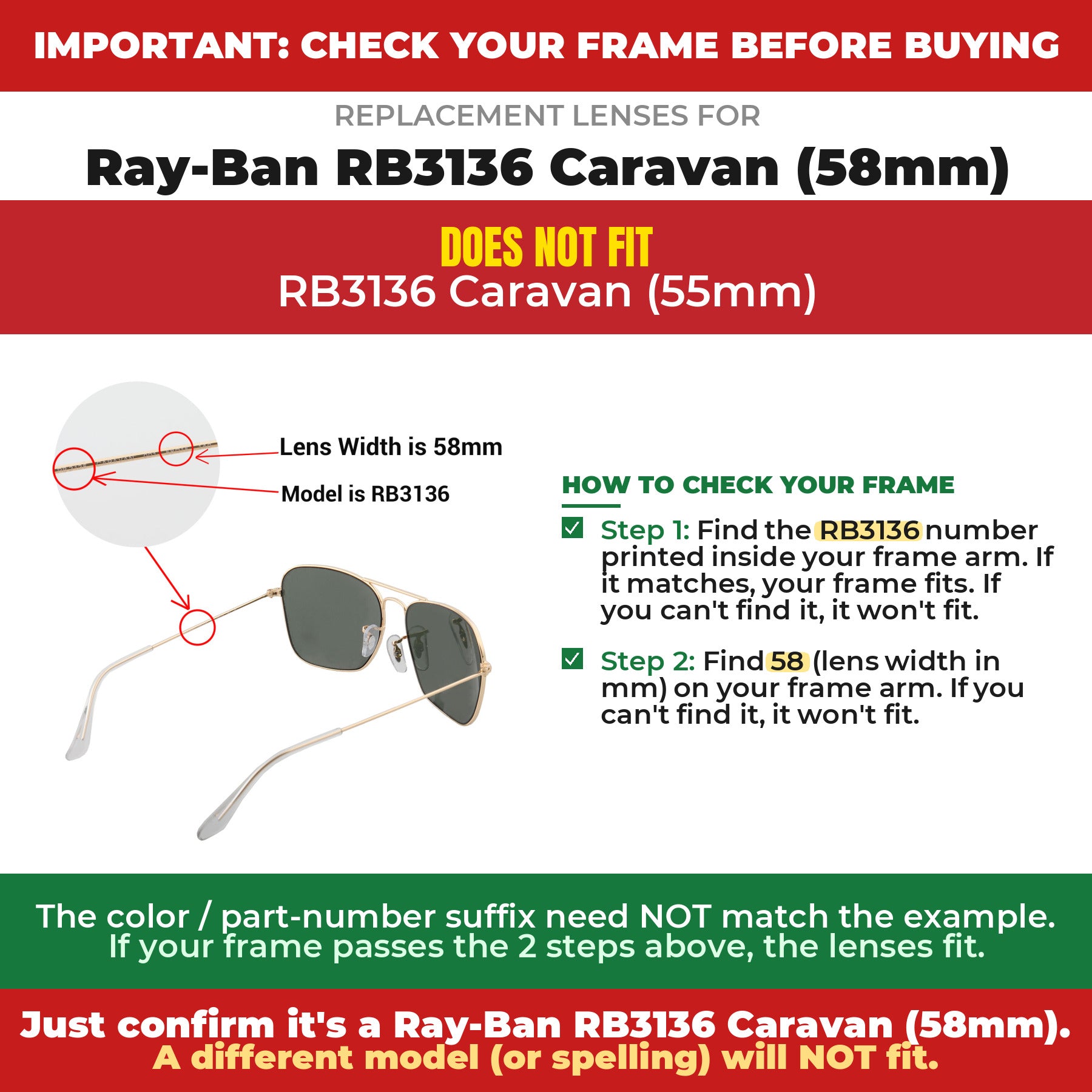 Verify your Ray-Ban RB3136 Caravan (58mm) frame##shared