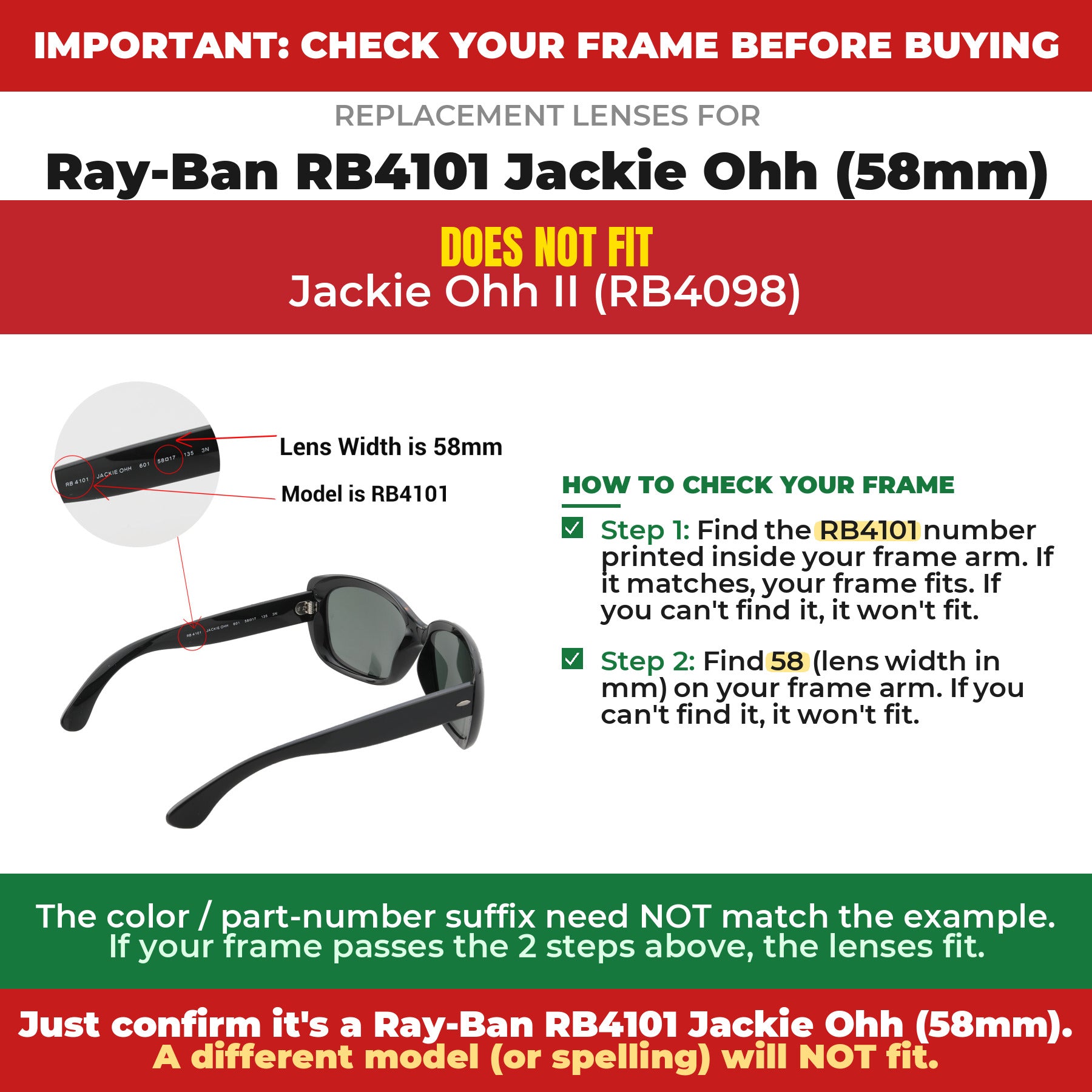 Verify your Ray-Ban RB4101 Jackie Ohh (58mm) frame##shared