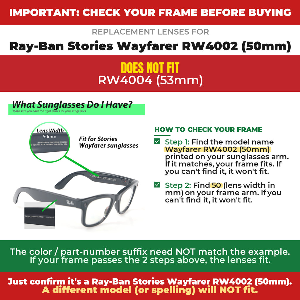 Verify your Ray-Ban Stories Wayfarer RW4002 (50mm) frame##shared