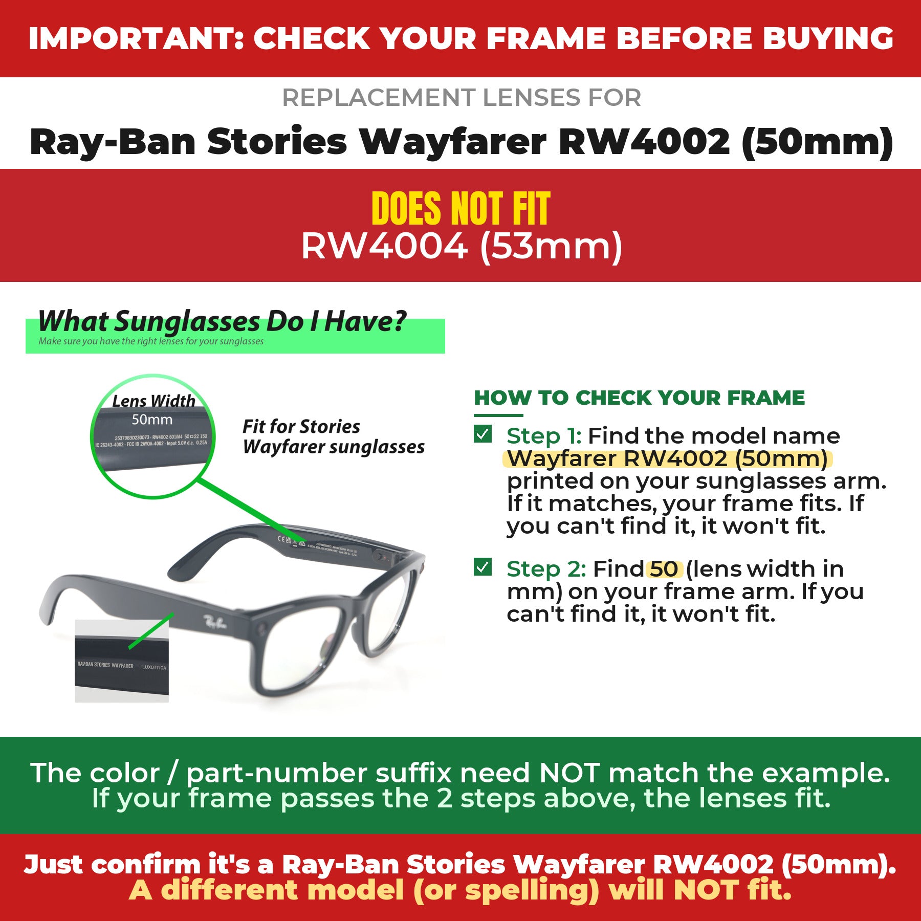 Verify your Ray-Ban Stories Wayfarer RW4002 (50mm) frame##shared
