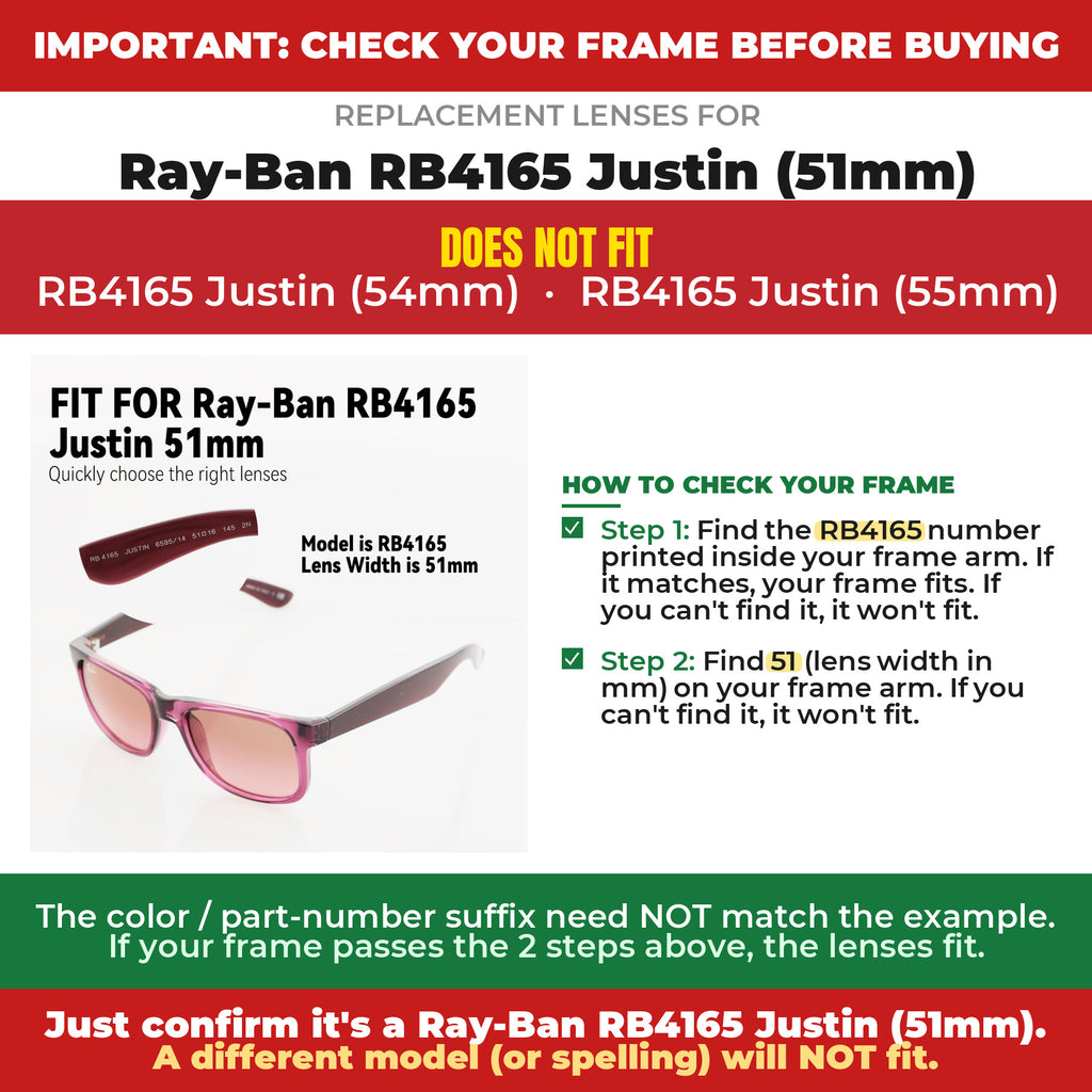 Verify your Ray-Ban RB4165 Justin (51mm) frame##shared